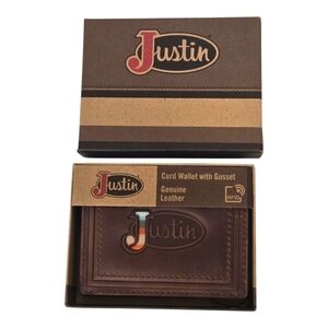 Justin Western Brown Leather Logo RFID Gusset Card Wallet New